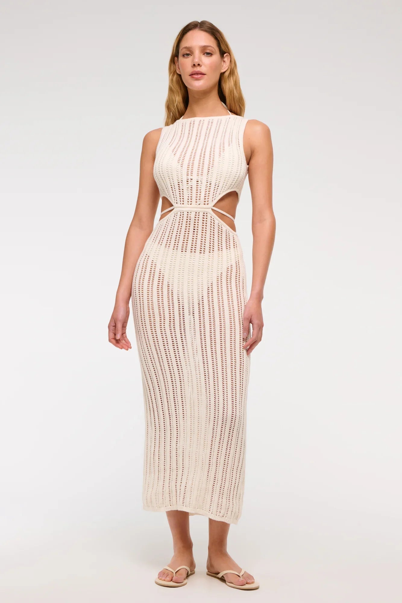 Saída de Praia Longa em Crochê com Recortes e Amarração