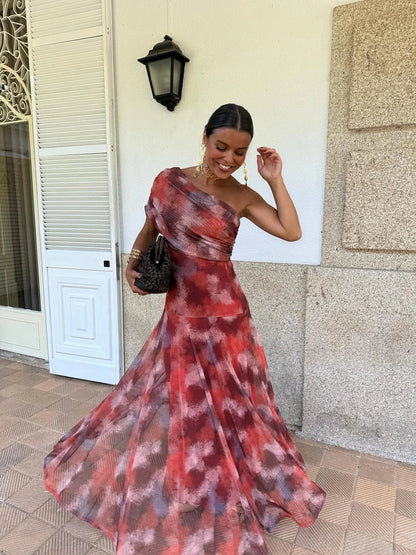 Vestido Longo Toledo de Um Ombro em Chiffon