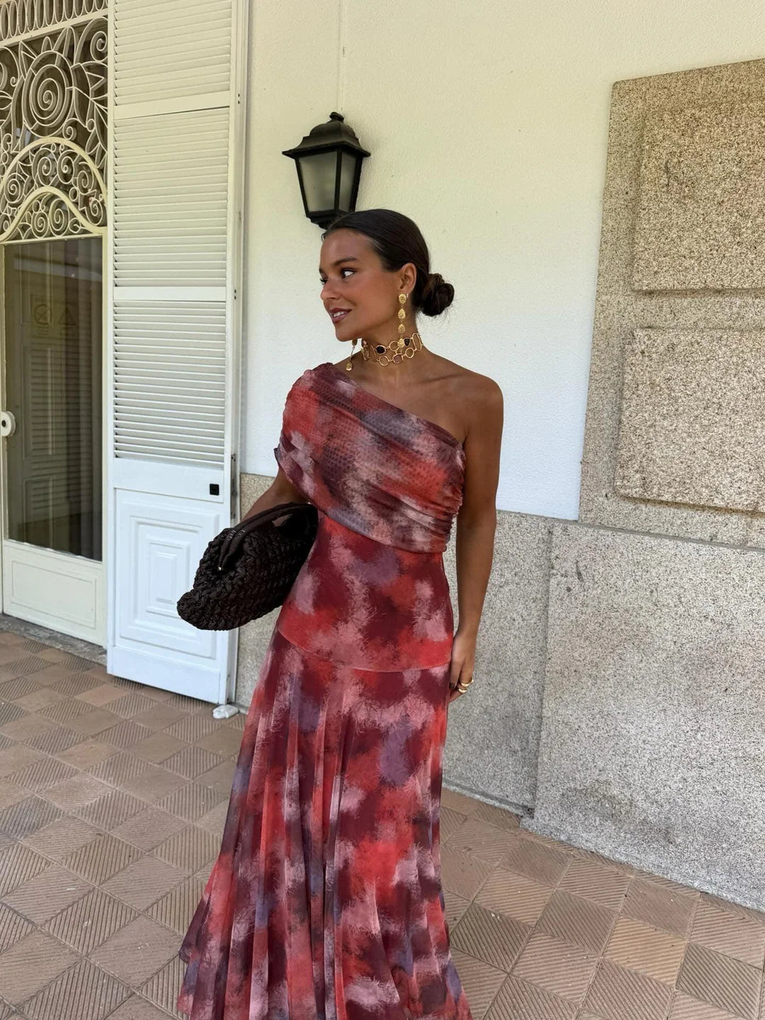 Vestido Longo Toledo de Um Ombro em Chiffon