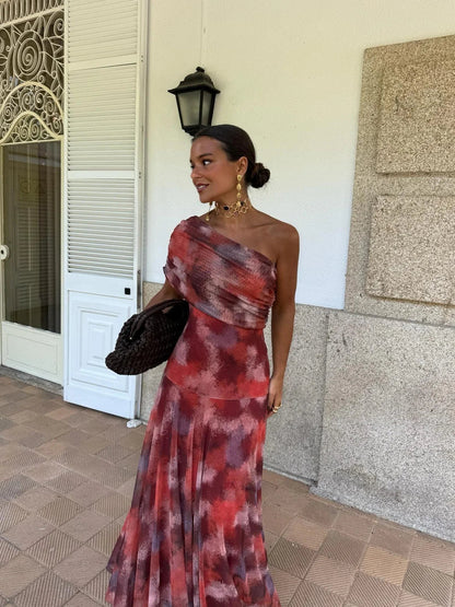 Vestido Longo Toledo de Um Ombro em Chiffon