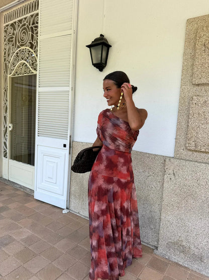 Vestido Longo Toledo de Um Ombro em Chiffon