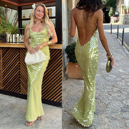 Vestido Longo Paetê Green Maxiane
