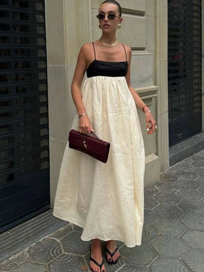 Vestido Feminino Elegante Noelis - Longo Bicolor com Decote Quadrado