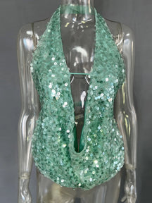 Top Halter Deep V com Paetês