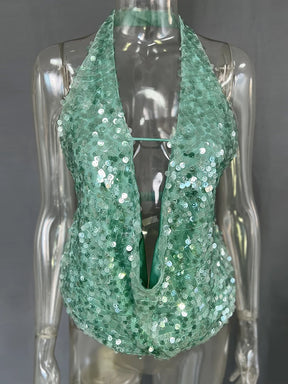 Top Halter Deep V com Paetês