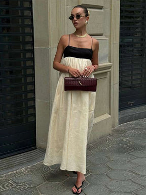 Vestido Feminino Elegante Noelis - Longo Bicolor com Decote Quadrado