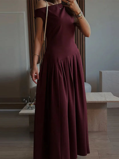 Vestido Longo Elegante – Gola Assimétrica