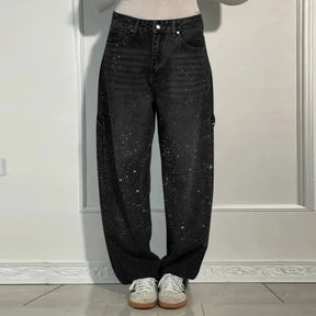 Calça Jeans Feminina Cintura Alta com Strass Luxuosos