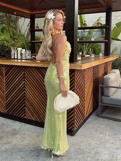Vestido Longo Paetê Green Maxiane