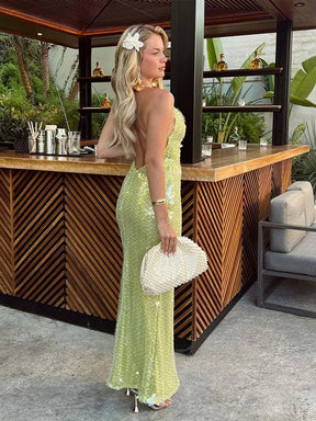 Vestido Longo Paetê Green Maxiane