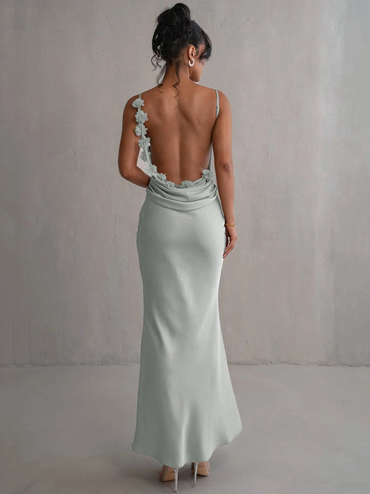 Vestido Feminino Elegante Seraphine – Longo Bodycon Decote V com Alças Finas e Costas Nuas