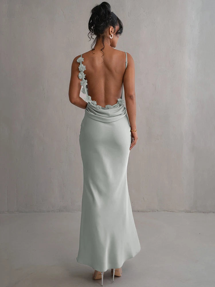 Vestido Feminino Elegante Seraphine – Longo Bodycon Decote V com Alças Finas e Costas Nuas