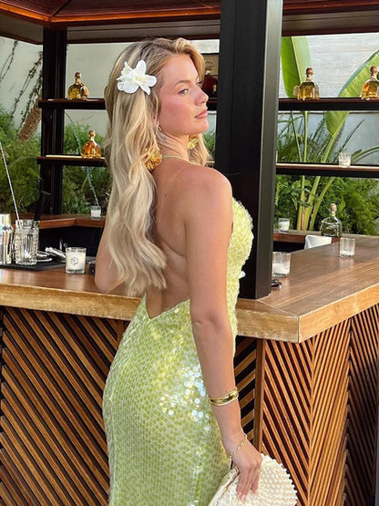 Vestido Longo Paetê Green Maxiane