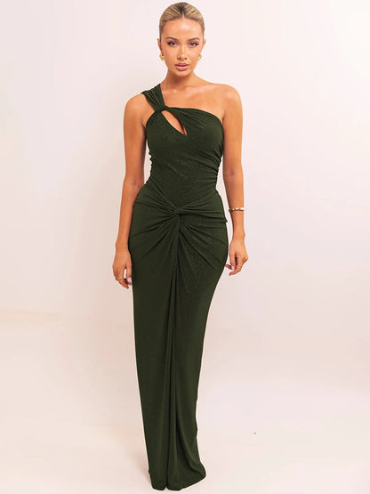 Vestido Longo Elegância Diagonal – Ombro Único e Costas Abertas