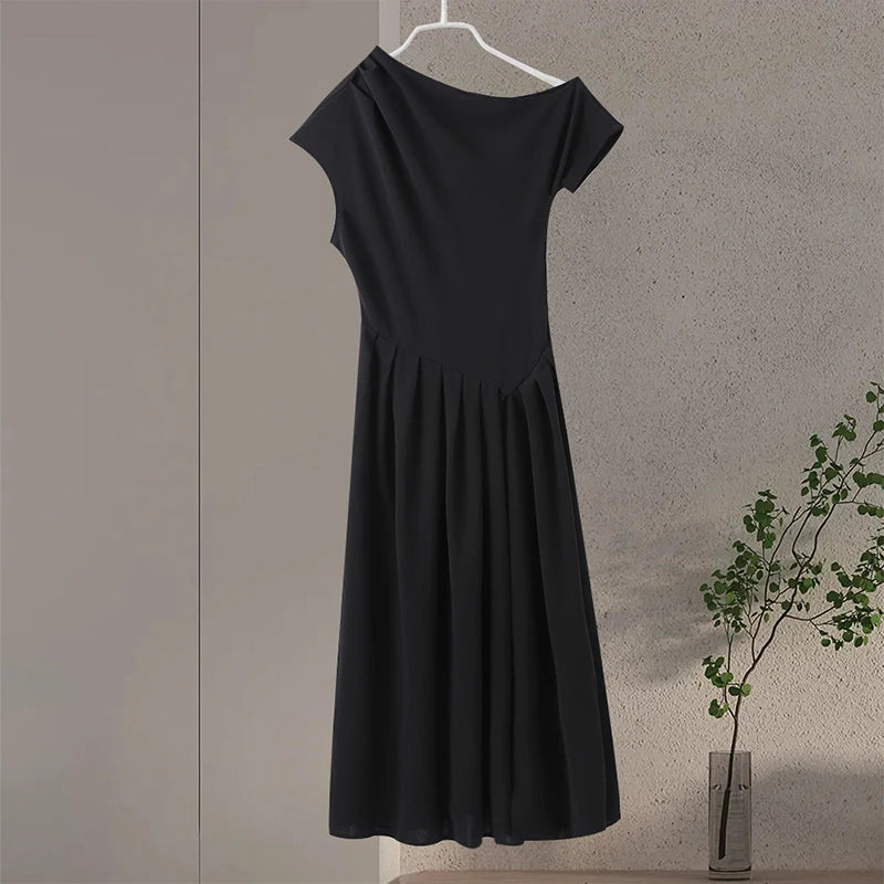 Vestido Longo Elegante – Gola Assimétrica