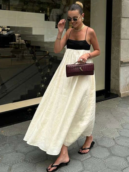 Vestido Feminino Elegante Noelis - Longo Bicolor com Decote Quadrado