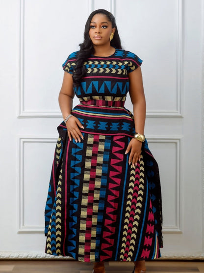 Vestido Feminino Maxi Zafira Étnico Peplum