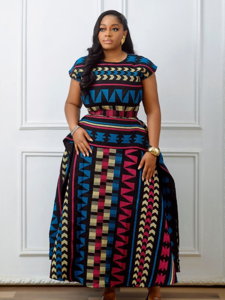 Vestido Feminino Maxi Zafira Étnico Peplum