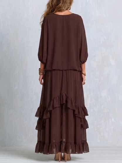 Conjunto Boho Marrom em Chiffon com Babados Giuli