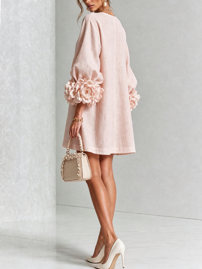 Vestido Helena Floral Rosa com Mangas Marcantes