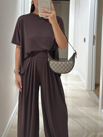 Conjunto Lívia Cinza Claro com Calça Pantalona