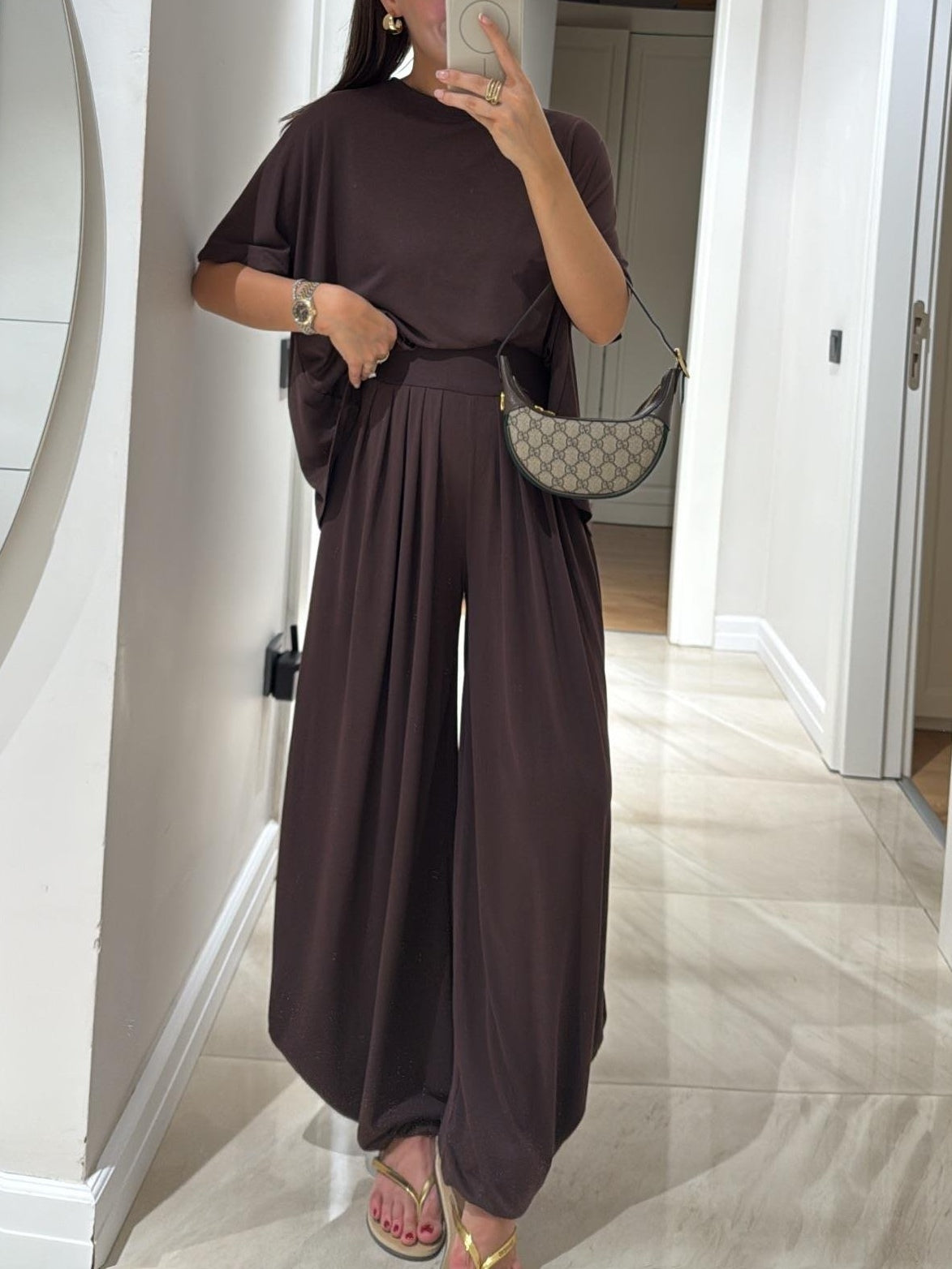 Conjunto Lívia Cinza Claro com Calça Pantalona