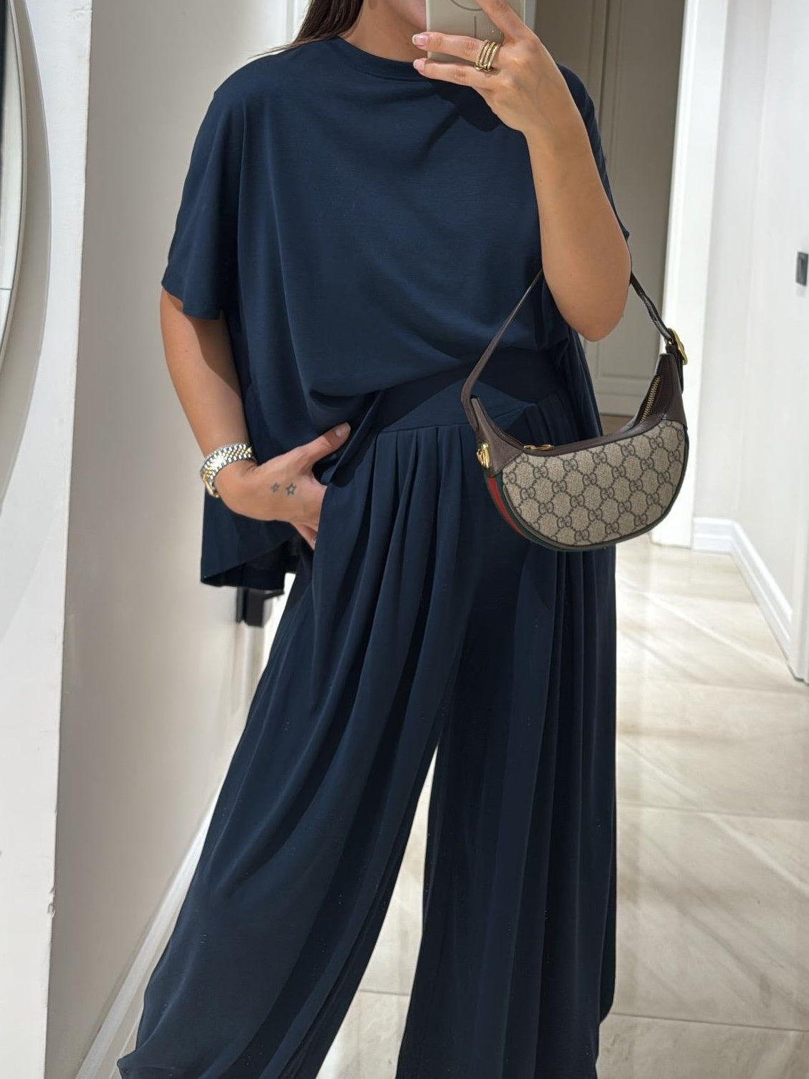 Conjunto Lívia Cinza Claro com Calça Pantalona