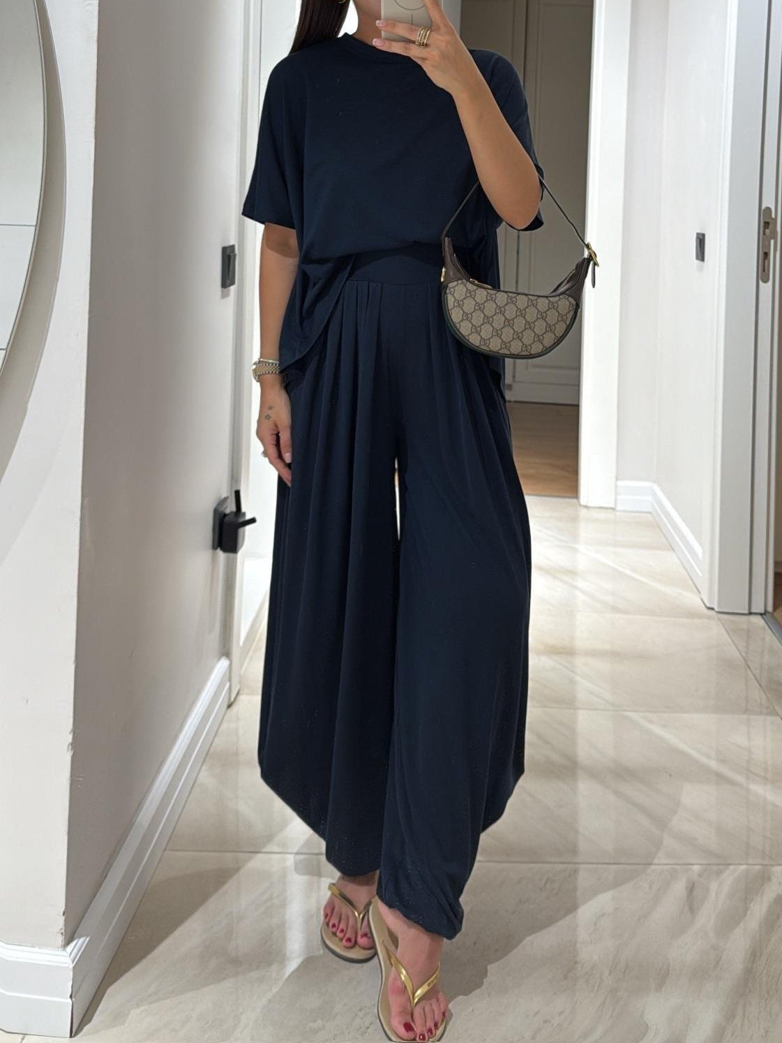 Conjunto Lívia Cinza Claro com Calça Pantalona