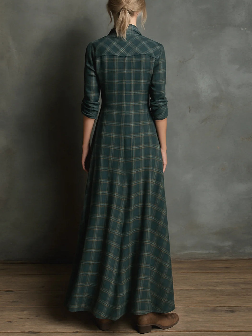 Vestido Maitê Longo Xadrez Verde