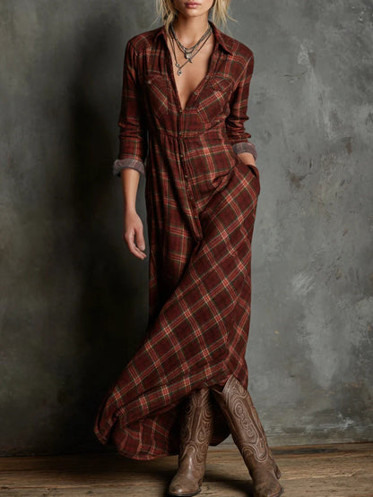 Vestido Maitê Longo Xadrez Verde