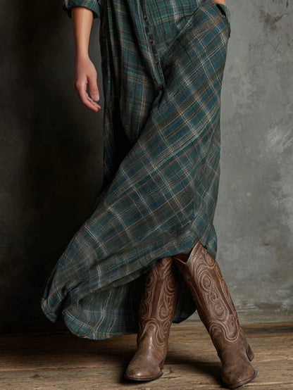 Vestido Maitê Longo Xadrez Verde