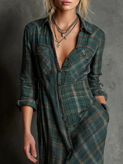 Vestido Maitê Longo Xadrez Verde
