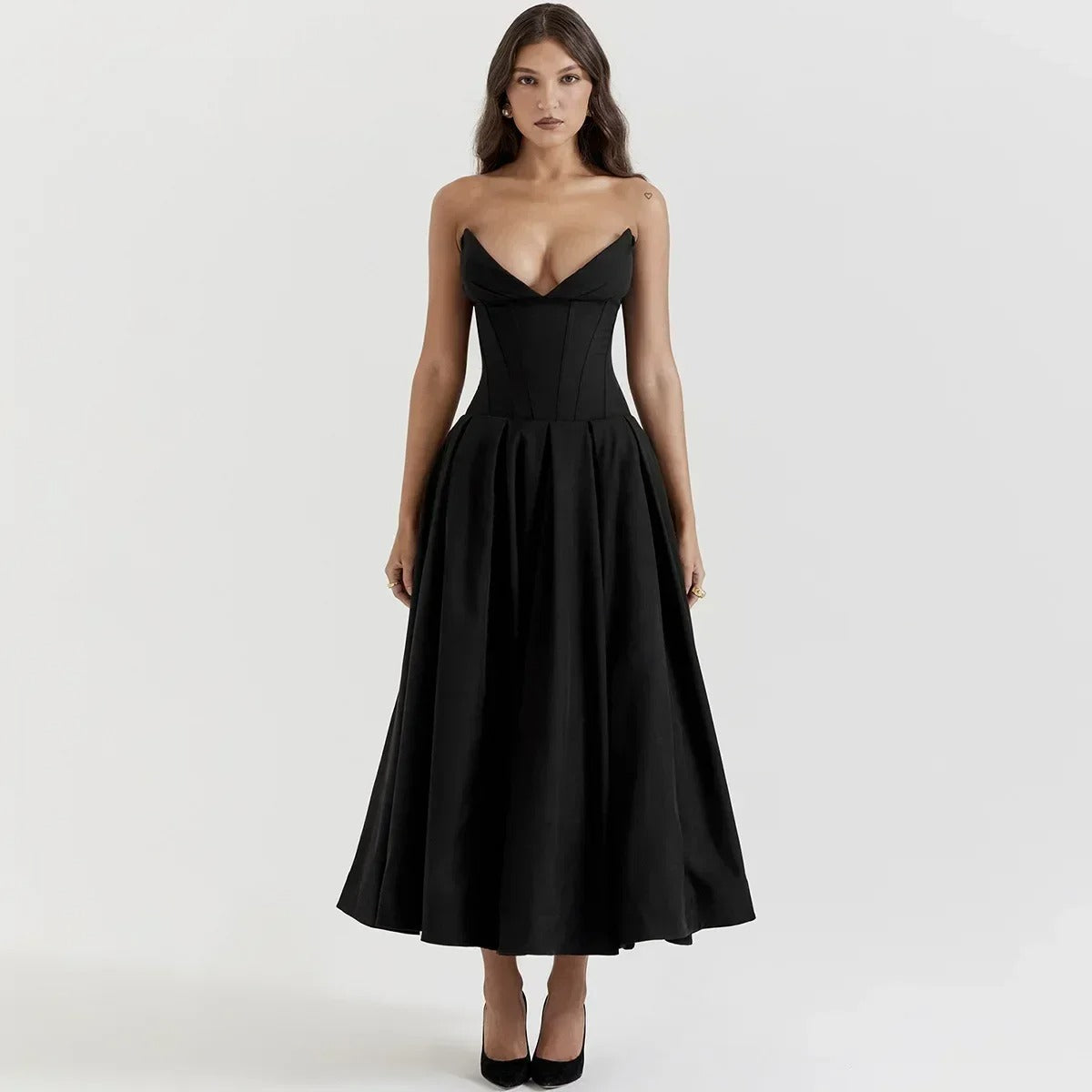 Vestido Elegante Midi Decote em V - Talita