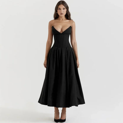 Vestido Elegante Midi Decote em V - Talita