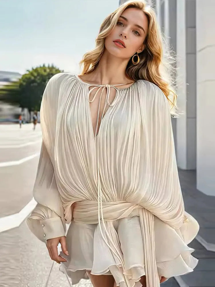 Vestido Feminino Acetinado Plissado -  Izuke