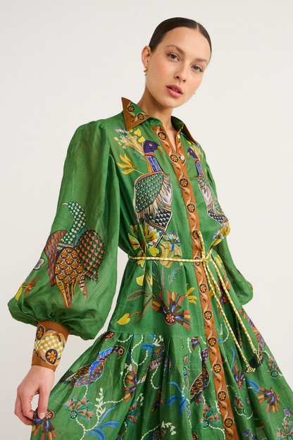 Vestido Longo com Manga Bufante e Estampa Animal - Marcella