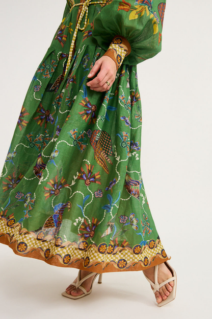 Vestido Longo com Manga Bufante e Estampa Animal - Marcella