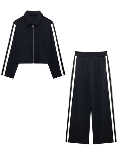 Conjunto Feminino Casual Esportivo com Jaqueta de Zíper e Calça com Listras Brancas Laterais  – Fernanda