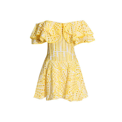 Vestido Mini Bordado Ombro a Ombro Leve e Fresco