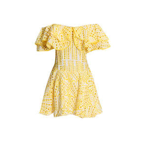Vestido Mini Bordado Ombro a Ombro Leve e Fresco