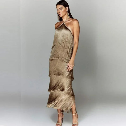 Vestido Feminino Elegante Franjas - Maya
