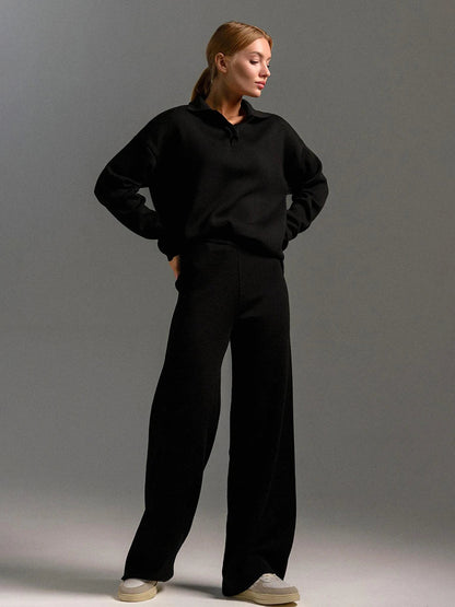 Conjunto Feminino com Suéter Gola Polo e Calça Flare com Elástico na Cintura - Isis