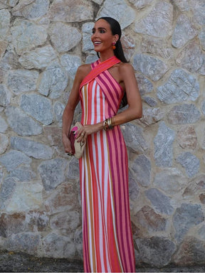 Vestido Sunset Samba com Alças Cruzadas e Listras
