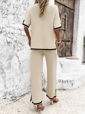 Conjunto Feminino em Viscose com Blusa Mullet de Manga Curta e Calça Cintura Alta com Fenda na Barra - Mirtes