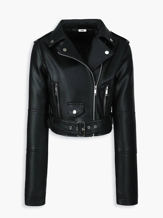 Jaqueta Biker Cropped de Couro Sintético - AiRin