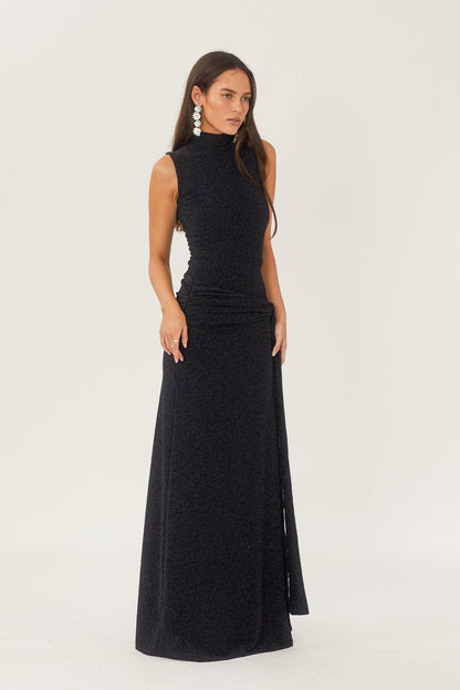 Vestido Longo de Malha Metalizada com Alça - Mariza