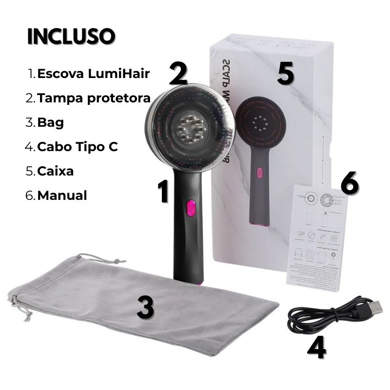 LumaHair - Escova 3 em 1 para fortalecimento dos fios