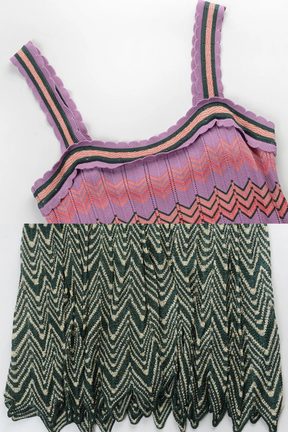 Vestido Longo Tricot Colorido Ice Sem Mangas com Estampa Chevron