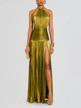 Vestido Longo Thalia em Lamê Peridoto Metálico