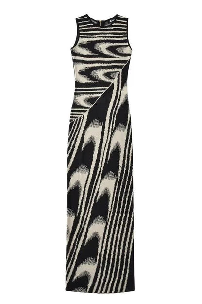 Vestido Kailani Maxi – Tricô com Estampa Jacquard Abstrata